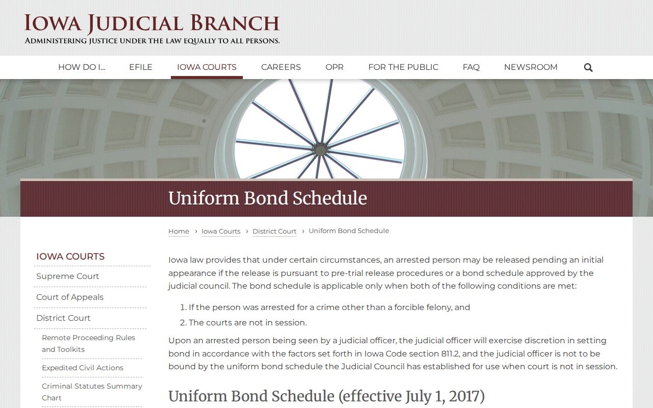 Iowa Judicial Branch uniform bond schedule for Taylor County warrant cases