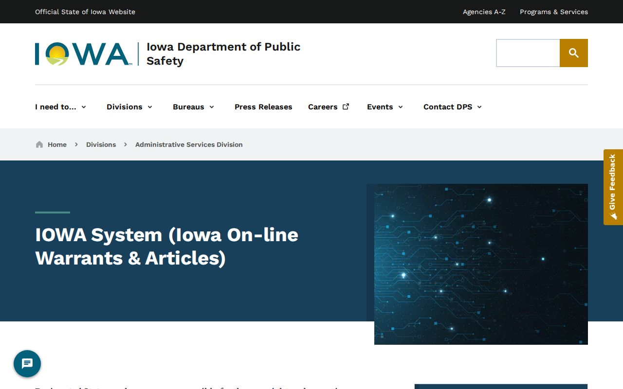 Iowa Department of Public Safety explanation of authorized IOWA System warrant access