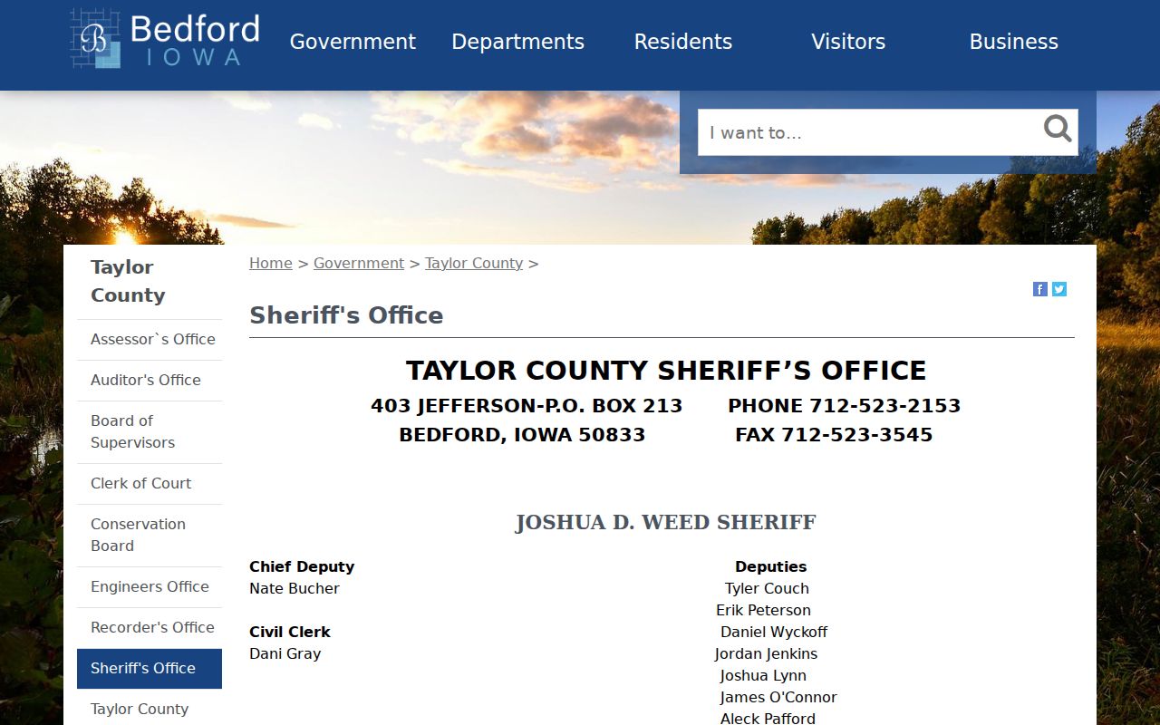 Bedford Taylor County Sheriff warrant contact page